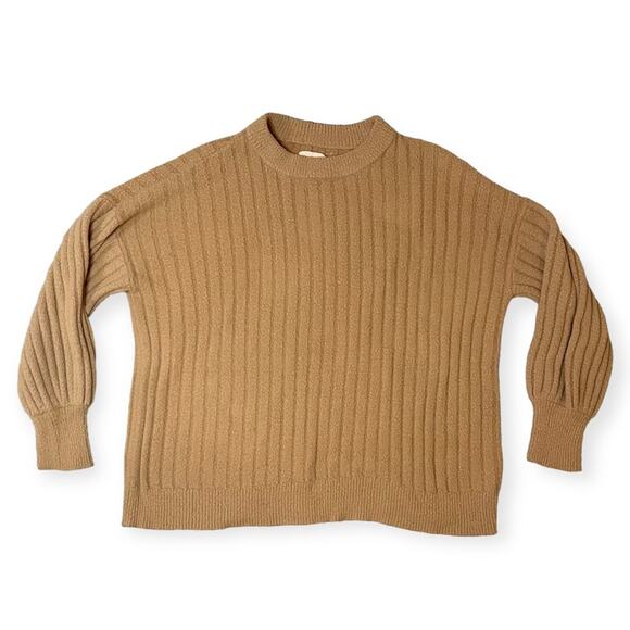 Aerie Tan Rib Knit Scoop Neck Long Sleeve Sweater Fall Winter Cozycore Size XXS - Picture 1 of 10